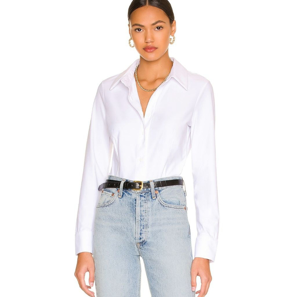 Commando Tops - Commando Classic Button Down Bodysuit white collared shirt size large new NWT